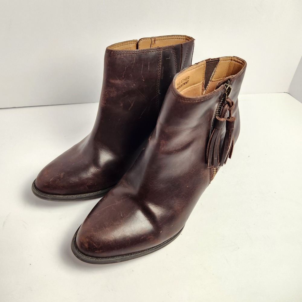 Vionic Women's Brown‎ Leather Side Zip Preppy Booties Size 7